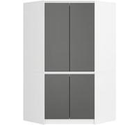 Armoire d'angle AKORD S100 Blanche 100 cm 4 portes façade Grise 6 étagères 100x50x180 cm Blanc, Gris