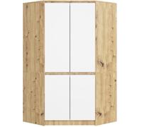 Armoire d'angle AKORD S100 Chêne Artisan 100 cm 4 portes façade Blanche 6 étagères 100x50x180 cm