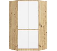 Armoire d'angle AKORD S100 Chêne Artisan 100 cm 4 portes façade Blanche 6 étagères 100x50x180 cm