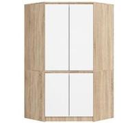 Armoire d'angle AKORD S100 Chêne Sonoma 100 cm 4 portes façade Blanche 6 étagères 100x50x180 cm Chêne Sonoma, Blanc