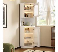 Armoire d'angle avec barre lumineuse LED - Armoire de rangement 45 x 45 x 166,5 cm - Blanc - Commode blanche avec compartiment ouvert et porte en verre - Commode pour salle de bain, salon, cuisine