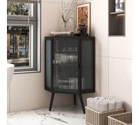 Armoire d'angle avec porte en verre, étagère réglable et design moderne pour salle de bain, salon, chambre, 56,5×42,5×80 cm, Noir