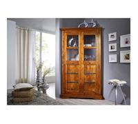 Armoire d'angle avec vitrine - Bois massif d'acacia laqué (Miel) - Style colonial - OXFORD 0410