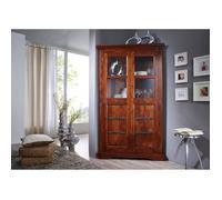 Armoire d'angle avec vitrine - Bois massif d'acacia laqué (Nougat) - Style colonial - OXFORD 410