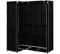 Armoire d'angle en tissu avec 2 rails suspendus Noir 169 x 129 x 87 cm