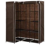 Armoire d'angle marron avec cadre en fer solide - 130 x 87 x 169 cm - Housse en tissu avec fermeture éclair - Peu encombrante - Pour chambre à coucher, couloir et dressing - Beaucoup d'espace de
