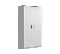 Armoire d'angle, meuble de rangement Blanc, rechampis teinte béton gris clair-Longueur 95 x Hauteur 199 x Profondeur 95 cm--