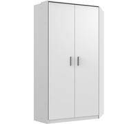 Armoire d'angle, meuble de rangement coloris Blanc, rechampis imitation chêne - Longueur 95 x Hauteur 199 x Profondeur 95 cm--