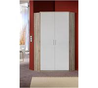 Armoire d'angle, meuble de rangement Imitation chêne San Remo, rechampis blanc - Longueur 95 x Hauteur 199 x Profondeur 95 cm--