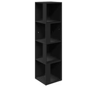Armoire d'angle Noire 33x33x132 cm Bois Aggloméré 4 Compartiments | Meuble rangement coin, étagère livres CD magazines, décoration plantes, stable robuste, entretien facile