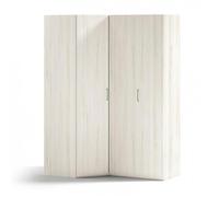 Armoire d'angle pan-coupé 2 portes 150,3 x 240 cm finition chêne blanchis porte droite pliante 1 étagère