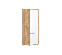 Armoire d'angle Placard de rangement 1 porte ,coloris Chêne wotan/Blanc brillant - Longueur 78 x Profondeur 78 x Hauteur 195 cm