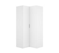 Armoire d'angle placard de rangement à 2 portes battantes, coloris blanc - Hauteur 203,5 x Longueur 95 x Profondeur 97 cm