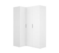 Armoire d'angle placard de rangement à 3 portes battantes, coloris blanc - Hauteur 203,5 x Longueur 142,4 x Profondeur 95 cm