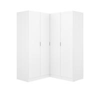 Armoire d'angle placard de rangement à 4 portes battantes, coloris Blanc - Hauteur 184 x Longueur 133 x Profondeur 131 cm