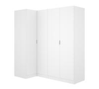 Armoire d'angle placard de rangement à 4 portes battantes, coloris Blanc - Hauteur 184 x Longueur 173,5 x Profondeur 90,5 cm