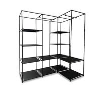 Armoire d'angle Relaxdays, H x L x P : 170 x 130 x 41 cm, 2 barres de suspension, 12 étagères, acier, tissu, noir