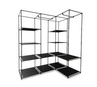 Armoire d'angle Relaxdays, H x L x P : 170 x 130 x 41 cm, 2 Barres de Suspension, 12 étagères, Acier, Tissu, Noir