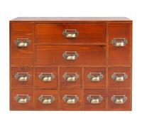 Armoire d'apothicaire, organiseur en bois à 14 tiroirs, coffre de rangement de table et catalogue de cartes de bibliothèque pour herbes et fournitures d'artisanat