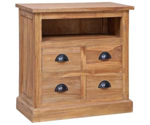 Armoire d'appoint 60 x 30 x 60 cm en teck massif avec 4 tiroirs | Style colonial, charme rustique, plateau supérieur en bois dur, polyvalent, grain naturel
