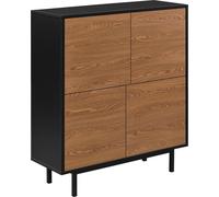 Armoire d'appoint Gnosjö 80x30x93cm Commode avec 4 portes d'armoire Armoire de salon Structure métallique Noir/Ton bois foncé