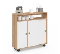 Armoire d'appoint meuble de rangement à roulettes salle de bain TOMI structure hêtre plateau blanc