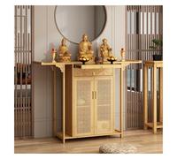 Armoire d'autel de style chinois avec niveau de rangement, plaque de traction télescopique, sculpture de nuage de bon augure, table de prière de méditation, temple de maison en bambou(Wood,120cm/47in)