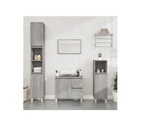 vidaXL Armoire de salle de bain Meuble de rangement scandinave 2 tiroirs compartiment Sonoma gris