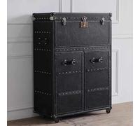 Armoire de bar à vapeur industrielle vintage - Style loft américain - Rangement d'alcool enveloppé de cuir avec miroir intérieur, console de divertissement mobile