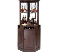 Armoire de bar d'angle industrielle, table à vin pour spiritueux et verres, armoire buffet avec porte-verre, armoire de bar à café indépendante en bois de ferme pour le salon, bar de maison, bois de n