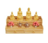 Armoire de Bouddha en Bois Massif, étagère d'autel Murale avec tiroir for la méditation, l'exposition de Statues et l'offrande d'encens(Yellow,60cm)