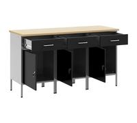 Armoire de boulot vidaXL 3 pcs Noir et Gris en Bois d'ingénierie et Acier