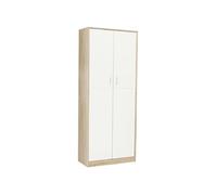 Armoire de bureau 190 cm multifonction MARIA bois et blanc 2 portes 4 étagères