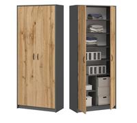 Home Collective Armoire Multi-usages Anthracite-chêne 74 cm L x 180 cm H avec 6 étagères et Compartiment supplémentaire, Rangement en Bois pour Chambre, Bureau ou Couloir