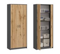 Home Collective Armoire Multi-usages Anthracite-chêne 74 cm L x 180 cm H avec 4 étagères, Rangement en Bois Pratique pour Chambre, Bureau, Couloir ou sous-Sol