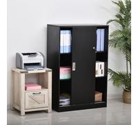 HomCom - Armoire de bureau 80x40x120 cm - 2 portes coulissantes verrouillables - 2 étagères - Noir