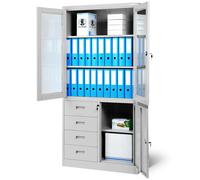 Armoire de bureau Armoire métallique Portes battantes Tiroirs Métal époxy 185 cm x 90 cm x 40 cm (H x L x P) Couleur : Gris
