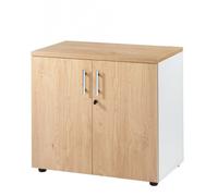 Armoire de Bureau Basse 2 Portes Blanc + Chêne Clair INEO - L 80 x l 47.3 x H 72.5 cm