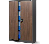 Jan Nowak Armoire de Bureau Métallique C001K 3 Etagères Tôle d'acier Portes Battantes Verrouillable 140 cm x 90 cm x 40 cm (Anthracite/Imitation Bois)