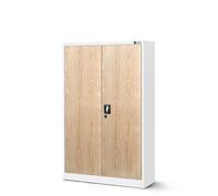 Armoire de bureau C001K Armoire de classement Armoire de rangement Armoire polyvalente Armoire métallique 3 étagères réglables Revêtement époxy 140 cm x 90 cm x 40 cm Blanc / Chêne Sonoma