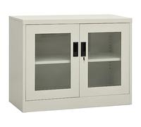 Armoire de bureau en acier robuste avec verre trempé, 1 étagère, serrure, idéale pour le rangement des fichiers, gris clair, 90 x 40 x 70 cm