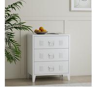 [en.casa] Commode Métallique avec 3 Tiroirs Caisson de Bureau Meuble de Rangement au Style Industriel pour Salon Chambre Atelier Acier 72 x 60 x 40 cm Blanc