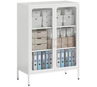 Armoire de bureau - HOMCOM - 3 niveaux - 2 portes vitrées - 2 étagères réglables - cadre en acier - 80x40x110cm - blanc