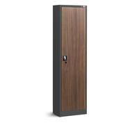 Armoire de Bureau Métallique C001A Porte Battante Verrouillable 4 étagères 185 cm x 45 cm x 40 cm (Anthracite/Imitation Bois)
