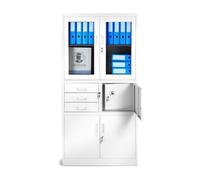 Armoire de Bureau Métallique Coffre-Fort Compartiment Secret Portes battantes 185 cm x 90 cm x 40 cm (Blanc)