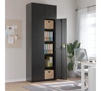 Armoire de bureau noire 90 x 40 x 240 cm, en acier robuste, avec 4 étagères, verrouillable, pour classeurs, documents et fournitures de bureau, armoire polyvalente en acier