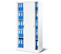 Armoire de Bureau SD001 Armoire Métallique à Portes coulissantes tôle d'acier étagères 185 cm x 90 cm x 40 cm (Blanc)