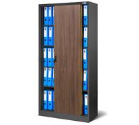 Armoire de Bureau SD001 Armoire Métallique à Portes coulissantes tôle d'acier étagères 185 x 90 x 40 cm (Anthracite/Imitation Bois)