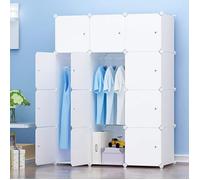 Armoire de Chambre 12-cuboïdes avec porte Meuble de Rangement avec Penderie Modulable Tige à Vêtements 105 x 45 x 140cm Blanc