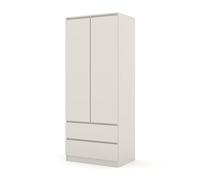 Armoire de Chambre 2 Portes et 2 Tiroirs, Penderie de Rangement Moderne avec Tringle et Système Sans Poignée, Garde-Robe Gain de Place pour Entrée et Bureau, Style Minimaliste Ligne MAJA (Cachemire)